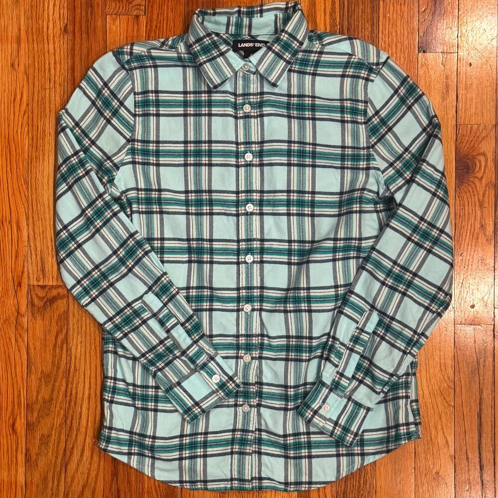 Land's End Women's Green Plaid Flannel Size 4